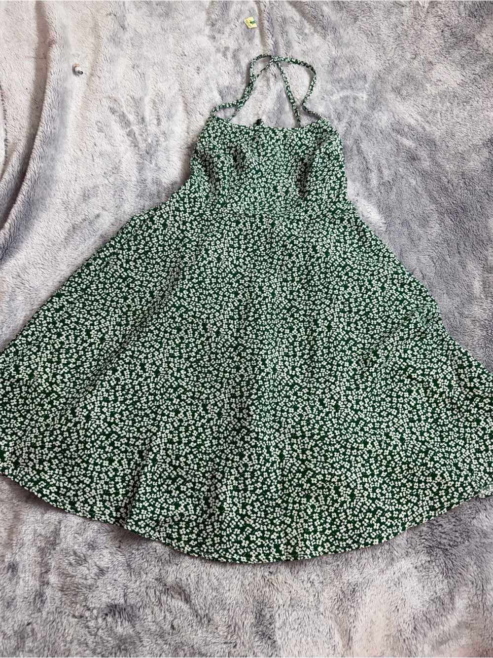 SHEIN Green and White Floral Spaghetti-Strap Sundress